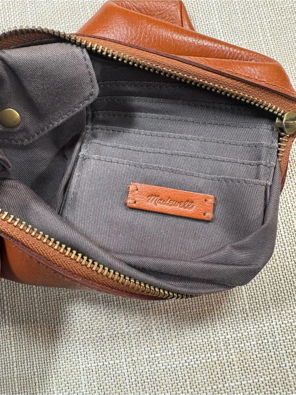 Madewell Leather Zip Clutch in Warm Brown